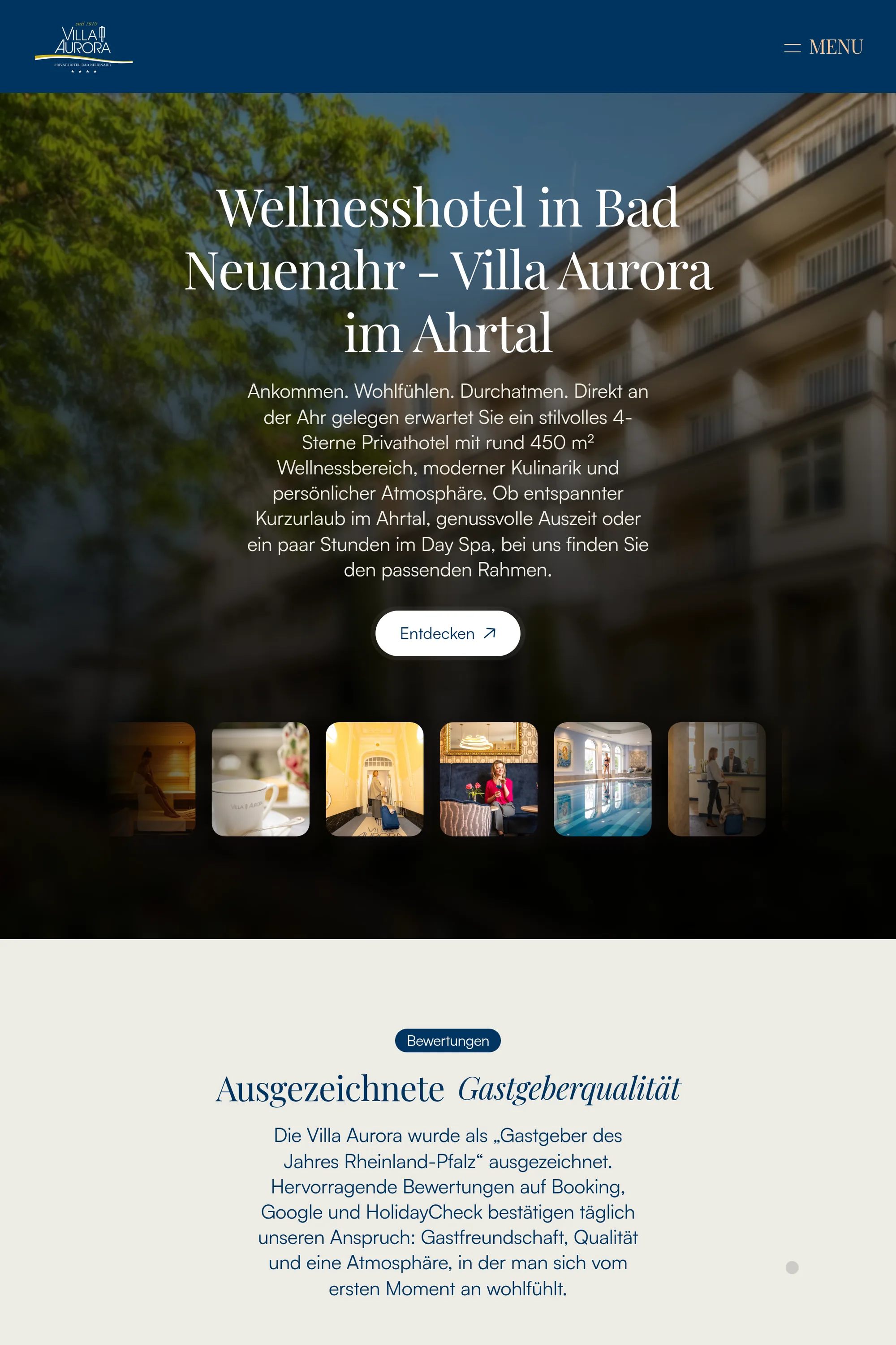 Ausschnitt der ausgelieferten Website von Hotel Villa Aurora, Bad Neuenahr