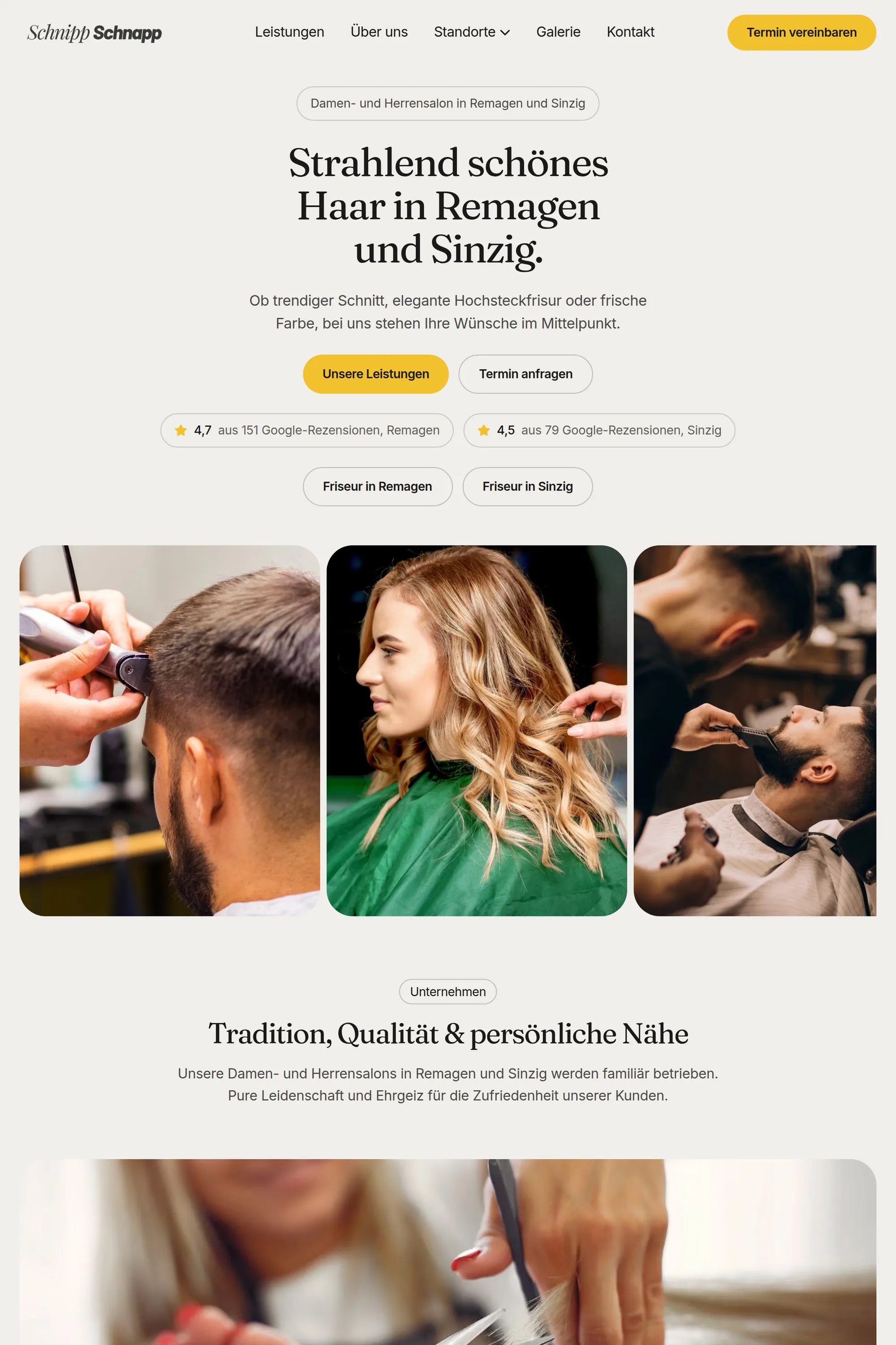 Friseur Schnipp-Schnapp, Remagen und Sinzig, Bildschirmansicht der ausgelieferten Website