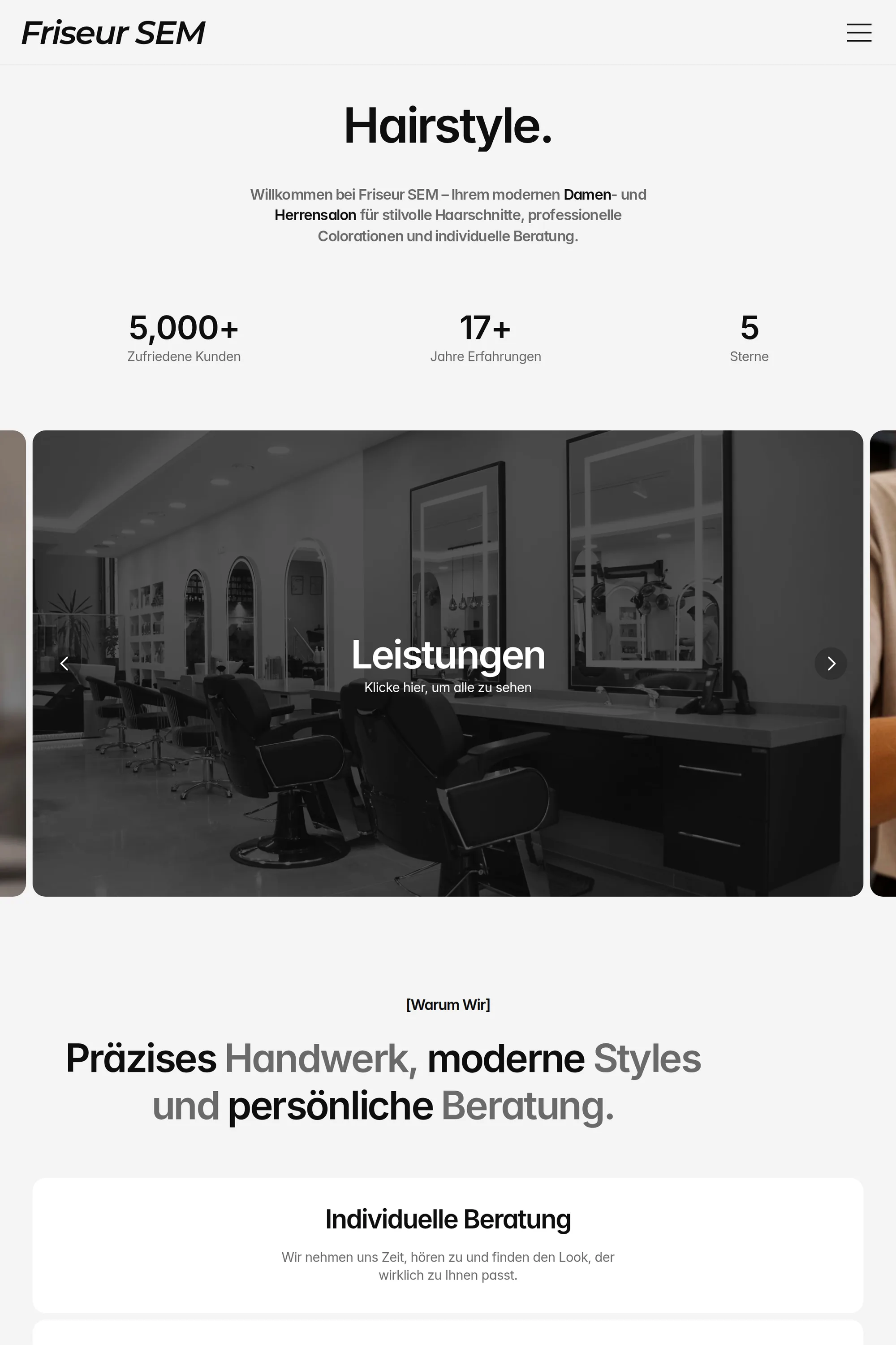 Friseur SEM, Bad Neuenahr, Bildschirmansicht der ausgelieferten Website