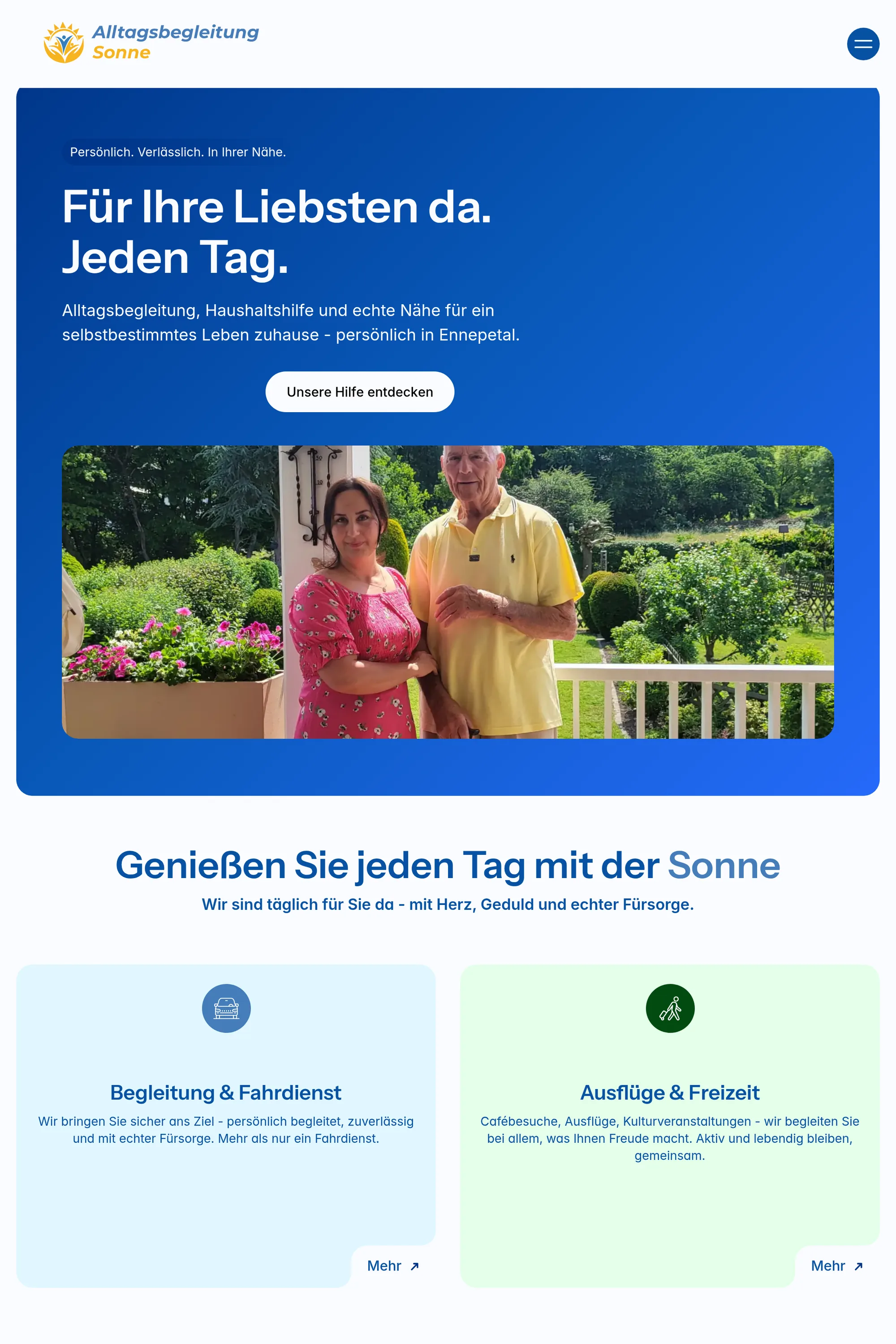 Alltagsbegleitung Sonne, Ennepetal, Bildschirmansicht der ausgelieferten Website